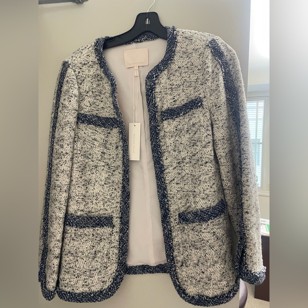 Rebecca Taylor blue speckled tweed blazer size 4
